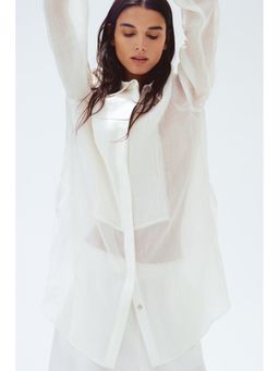 H&M - Women White Ramie Tuxedo Shirt