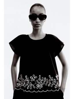 H&M - Women Black Embroide Cotton Blouse