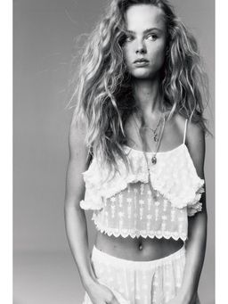 H&M - Women White Embroide Mesh Strappy Top