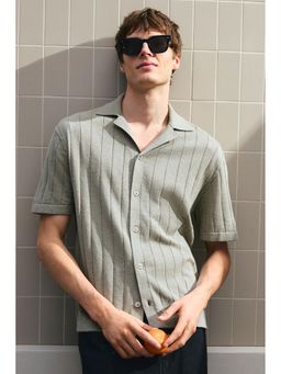 H&M - Men Green Regular Fit Linen-Blend Resort Shirt