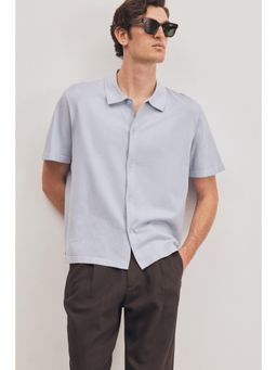 H&M - Men Blue Regular Fit Fine-Knit Shirt