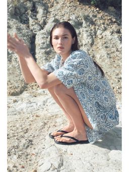 H&M - Women Blue Short-Sleeved Twill Shirt