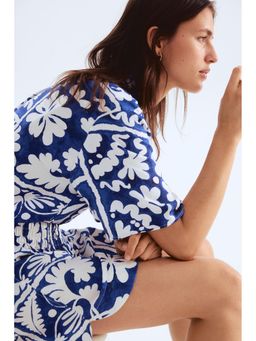 H&M - Women Blue Short-Sleeved Twill Shirt