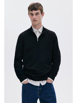 H&M - Men Black Regular Fit Zip-Top Jumper