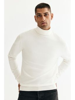 H&M - Men White Regular Fit Polo-Neck Jumper
