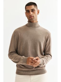 H&M - Men Beige Regular Fit Polo-Neck Jumper