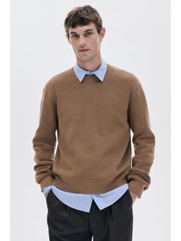 H&M - Men Beige Regular Fit Rib-Knit Jumper