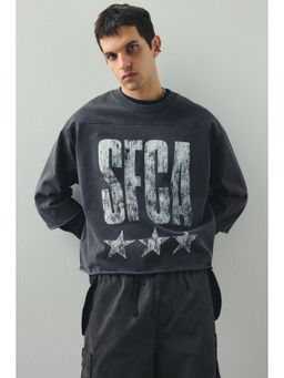 H&M - Men Grey Oversized Fit Cropped T-Shirt