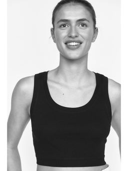 H&M - Women Black Cropped Ribbed Vest Top