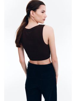 H&M - Women Brown Cropped Ribbed Vest Top