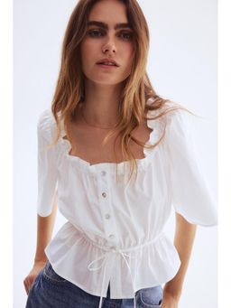 H&M - Women White Frill-Trimmed Cotton Blouse