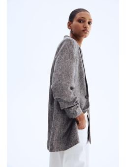 H&M - Women Grey Gathe-Sleeve Blazer