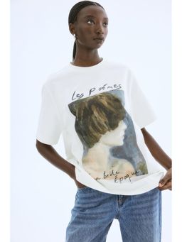 H&M - Women White Oversized Printed T-Shirt