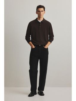 H&M - Men Brown Regular Fit Wool Polo Shirt