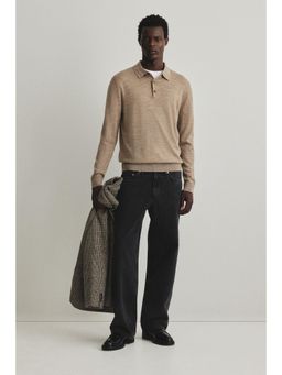 H&M - Men Beige Regular Fit Wool Polo Shirt
