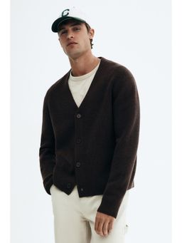 H&M - Men Brown Regular Fit Wool Cardigan