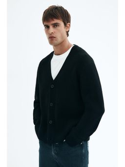 H&M - Men Black Regular Fit Wool Cardigan