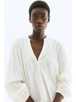 H&M - Women White Crinkled Linen-Blend Blouse