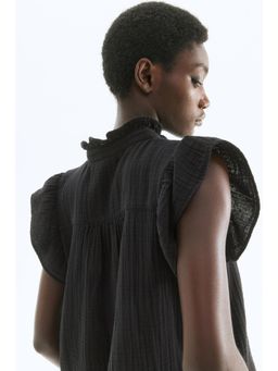 H&M - Women Black Flutter-Sleeved Muslin Blouse