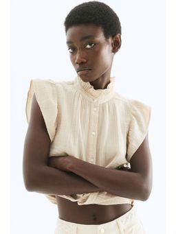 H&M - Women Beige Flutter-Sleeved Muslin Blouse