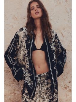 H&M - Women Black Long Printed Shirt