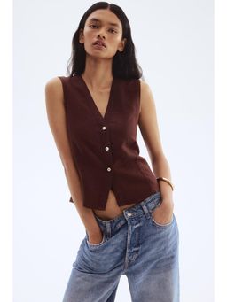 H&M - Women Brown Sleeveless Linen-Blend Blouse
