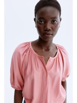 H&M - Women Pink Balloon-Sleeved Blouse
