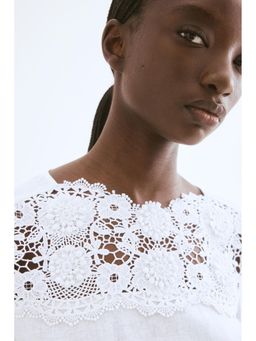 H&M - Women White Embroide Linen-Blend Blouse