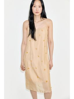 H&M - Women Beige Sheer Embellished Strappy Dress