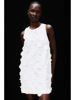 H&M - Women White Appliqued Linen-Blend Shift Dress
