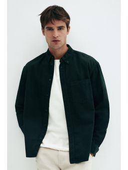 H&M - Men Green Regular Fit Corduroy Shirt