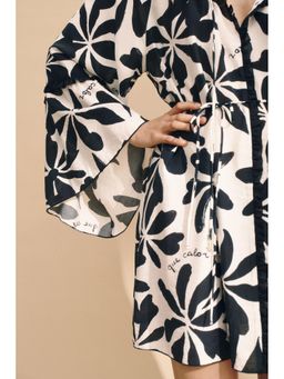 H&M - Women Black Trumpet-Sleeved Tunic Dress