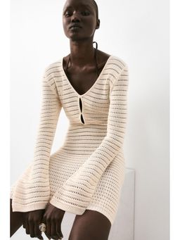 H&M - Women Beige Pointelle-Knit Dress