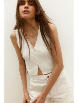 H&M - Women White Button-Front Sweater Vest