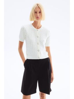 H&M - Women White Cable-Knit Cardigan