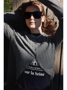 H&M - Women Grey Cable-Knit Cardigan