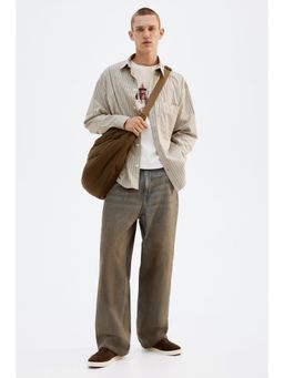 H&M - Men Beige Loose Fit Poplin Shirt