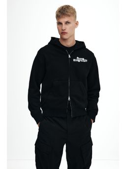 H&M - Men Black Loose Fit Zip-Through Hoodie
