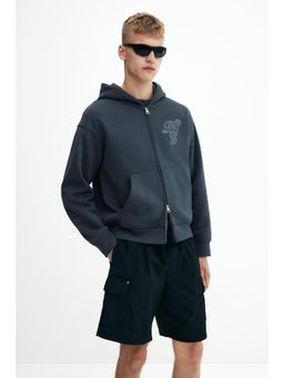 H&M - Men Blue Loose Fit Zip-Through Hoodie