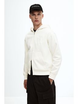 H&M - Men White Loose Fit Zip-Through Hoodie