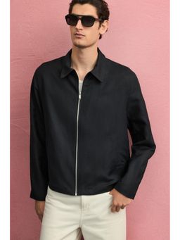 H&M - Men Blue Regular Fit Linen-Blend Jacket