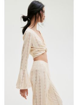 H&M - Women Beige Cropped Twist-Detail Top