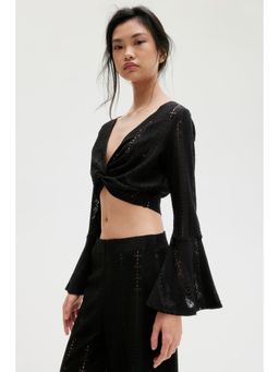 H&M - Women Black Cropped Twist-Detail Top