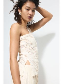 H&M - Women Cream Lace-Detail One-Shoulder Top