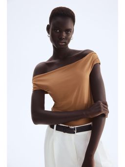 H&M - Women Brown Draped Off-The-Shoulder Top