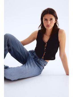 H&M - Women Black Textu Jersey Waistcoat