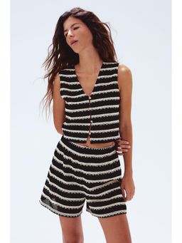 H&M - Women Black Textu Jersey Waistcoat