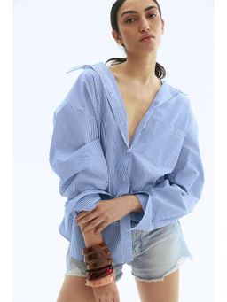 H&M - Women Blue Oversized Cotton Poplin Shirt