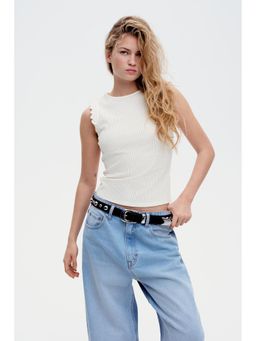 H&M - Women White Lace-Trimmed Vest Top