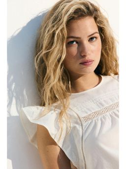 H&M - Women White Lace-In Peplum Blouse